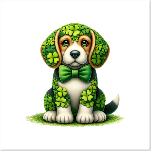 Clover Beagle Dog St Patricks Day Wall Art by Chromatic Fusion Studio